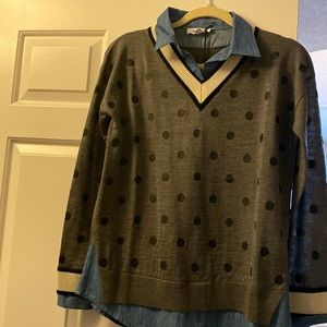 Small sweater with chambray shirt attached